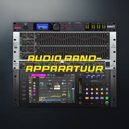 Assortiment audio randapparatuur met equalizers, DI-boxen en effectprocessors