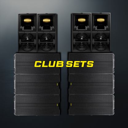 Krachtige geluidsinstallatie met subwoofers en topkasten voor clubs en technofeesten