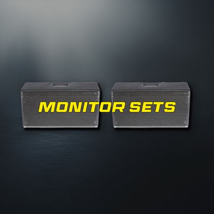 Zwarte podium monitor speaker voor muzikanten op een standaardRetryClaude can make mistakes. Please double-check responses.